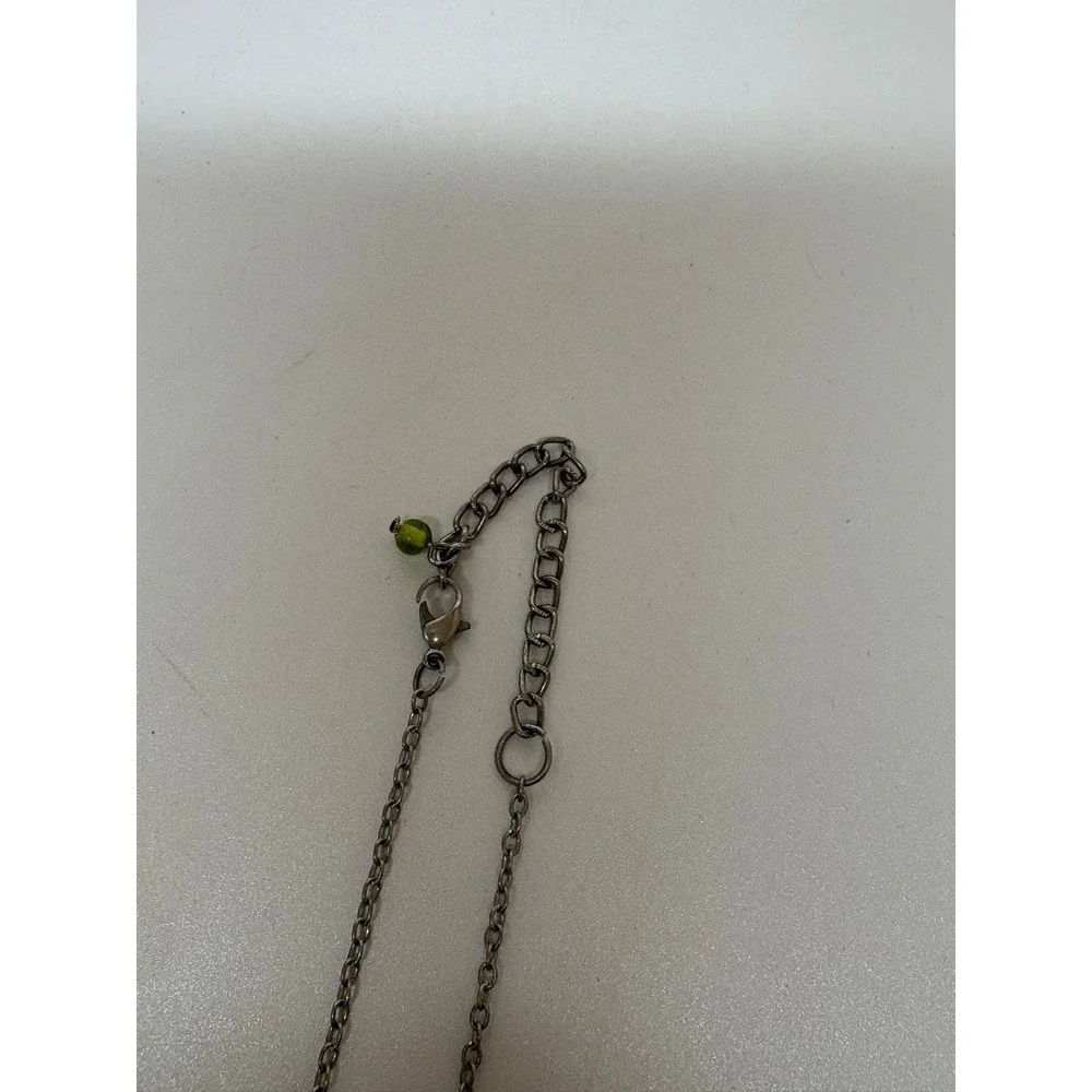 Green Beaded Jewelry Set Necklace and Earring Gunmetal Tone Chain
